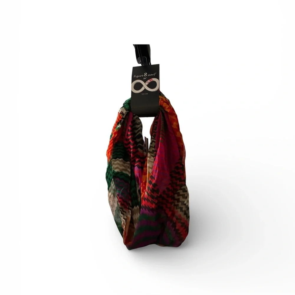 D&Y Multicolor Zigzag Infinity Scarf - Red, Green, Pink, Orange, Brown